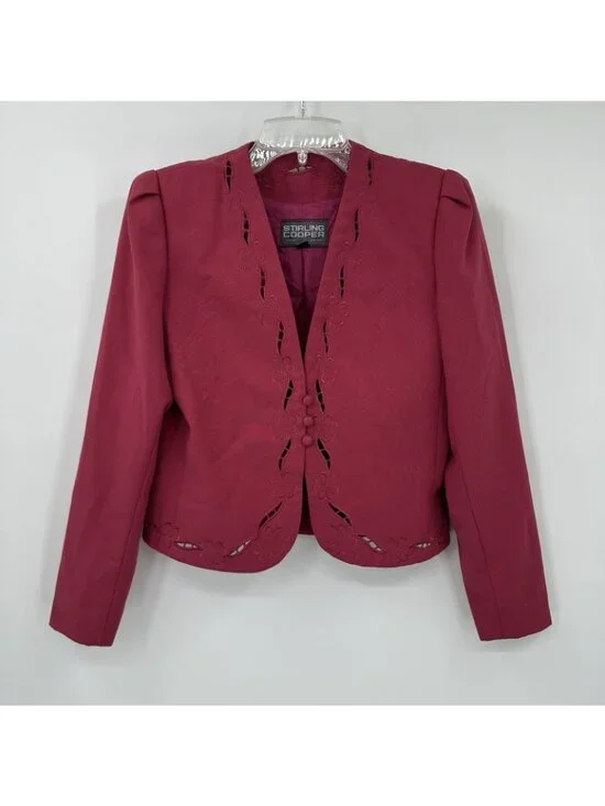 vintage 80s COTTAGECORE PINK BLAZER jacket embroidered floral cutout princess - Picture 2 of 11